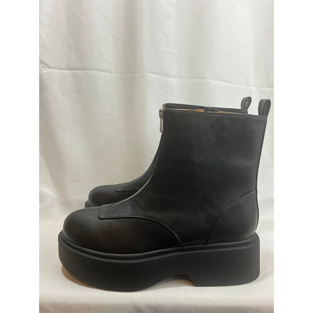 Wild Fable‎ Womens Black Front Zip Platform Ankle Boots Size 9.5 Chunky Lug Sole